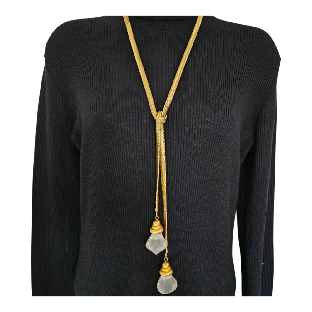 Vintgae Disco Lucite Gold Lariat Necklace